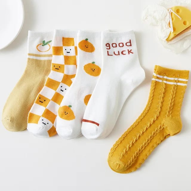 Cartoon Fruit Orange Socks Girl Sock